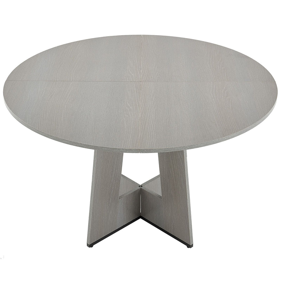 Round Dining Table, 47 inch Wood Table for 4-6 Person, Farmhouse Circle Dinner Furniture, Rustic Leisure Tables with Thick Wooden Legs, for Home Kitchen Living Room, Grey (Only Table)