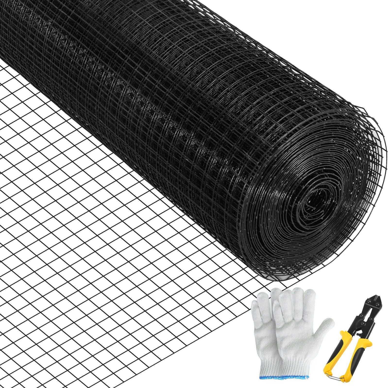 Hardware Cloth, 24" x 100' & 1"x1" Mesh Size, Galvanized Steel Vinyl Coated 16 Gauge Chicken Wire Fencing with A Cutting Plier & A Pair of Fabric Gloves, for Garden Fencing & Pet Enclosures,