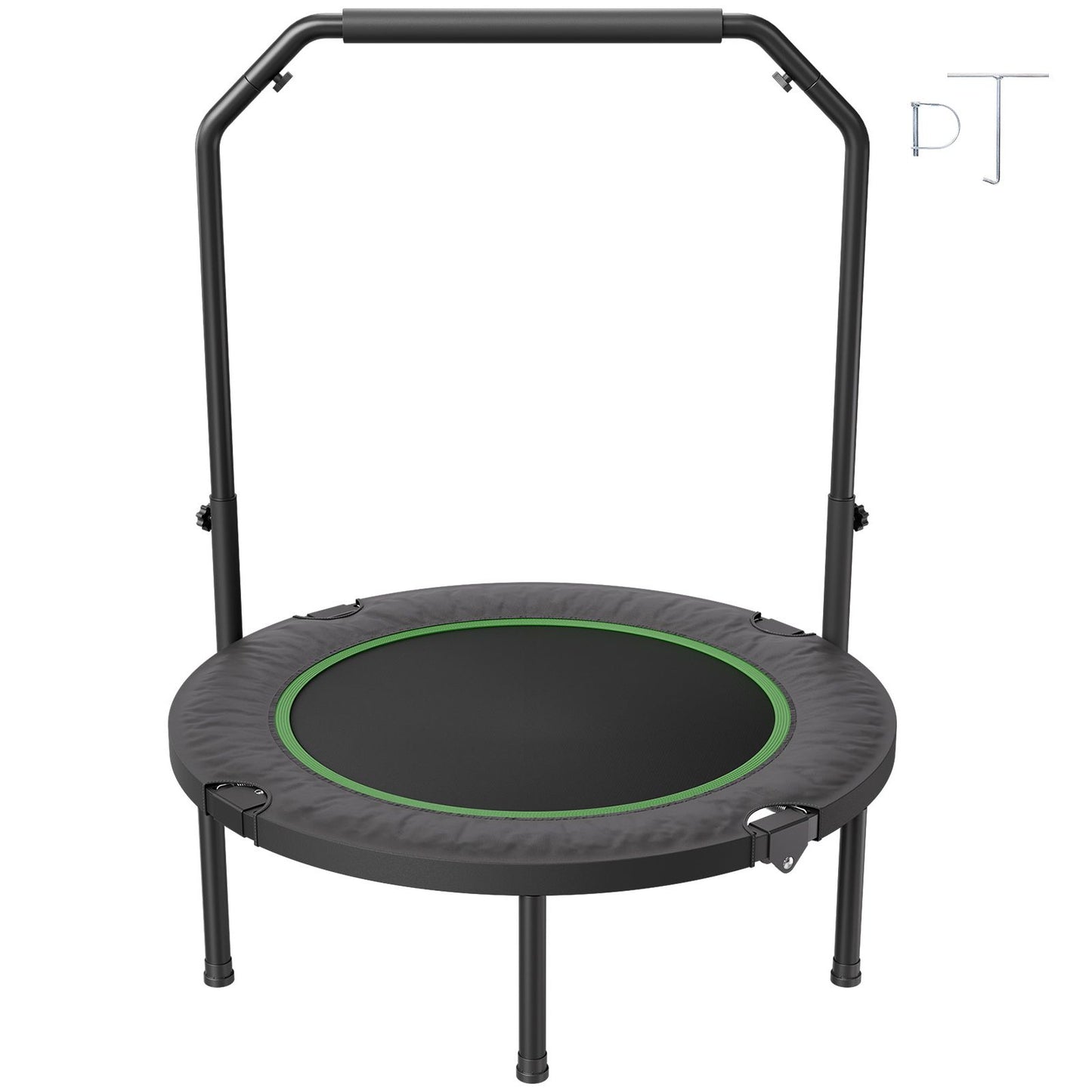 Foldable Mini Trampoline, 40 Inch Fitness Rebounder, Max Load 330lbs Exercise Trampoline, Stable & Quiet Trampoline with 4 Level Height Adjustable Foam Handle, for Adults Indoor/Garden Workout