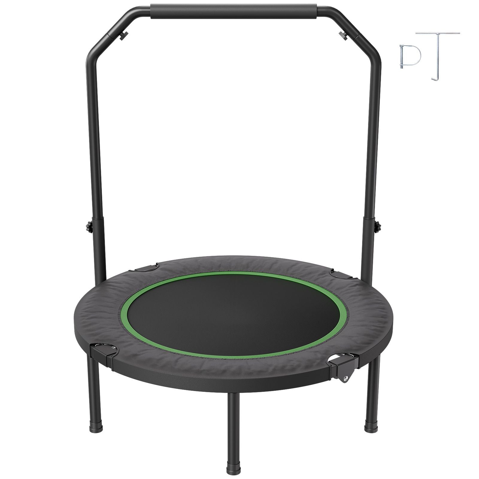 Foldable Mini Trampoline, 40 Inch Fitness Rebounder, Max Load 330lbs Exercise Trampoline, Stable & Quiet Trampoline with 4 Level Height Adjustable Foam Handle, for Adults Indoor/Garden Workout