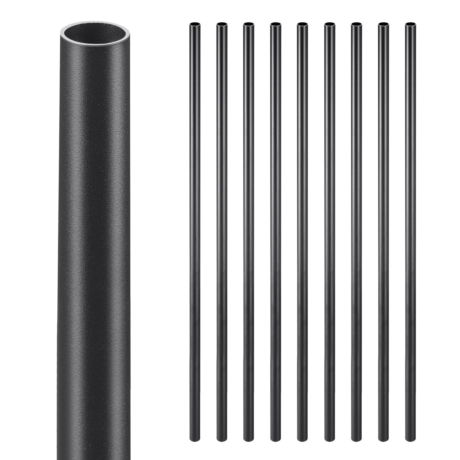 VEVOR Staircase Balusters 101 Pack, 32 In Aluminum Stair Balusters, 3/4 In Water-Proof Round Metal Spindle Railing, Hollow Deck Railing with Rail Caps & Screws for Stairs, Porch, Patio, Fence, Black