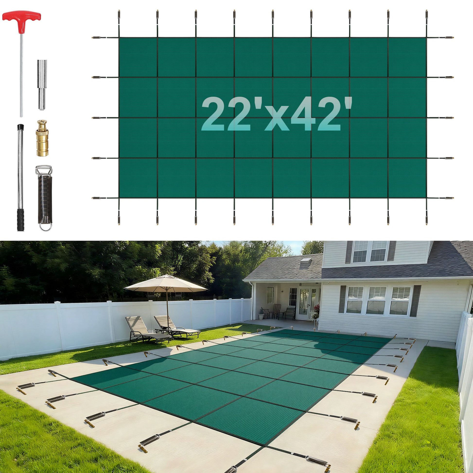 Pool Safety Cover Fits 20x40ft Rectangle Inground Safety Pool Cover Green Mesh Solid Pool Safety Cover for Swimming Pool Winter Safety Cover