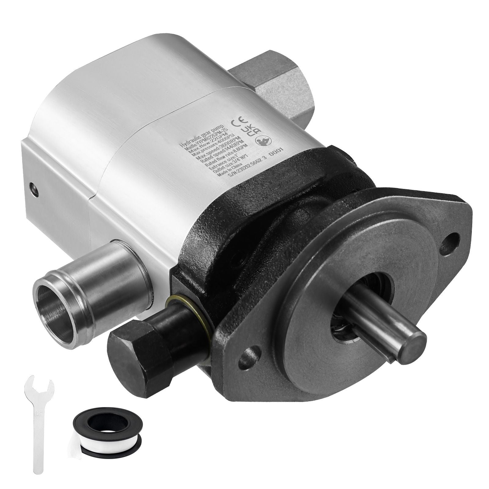 Hydraulic Log Splitter Pump, 22GPM, 2 Stage 4000PSI Wood Log Splitter Pump, 1'' Inlet 3/4'' NPT Outlet 3600 RPM Aluminum Hydraulic Gear Pump, for Small Engine Mounting Log Splitters Snowplow