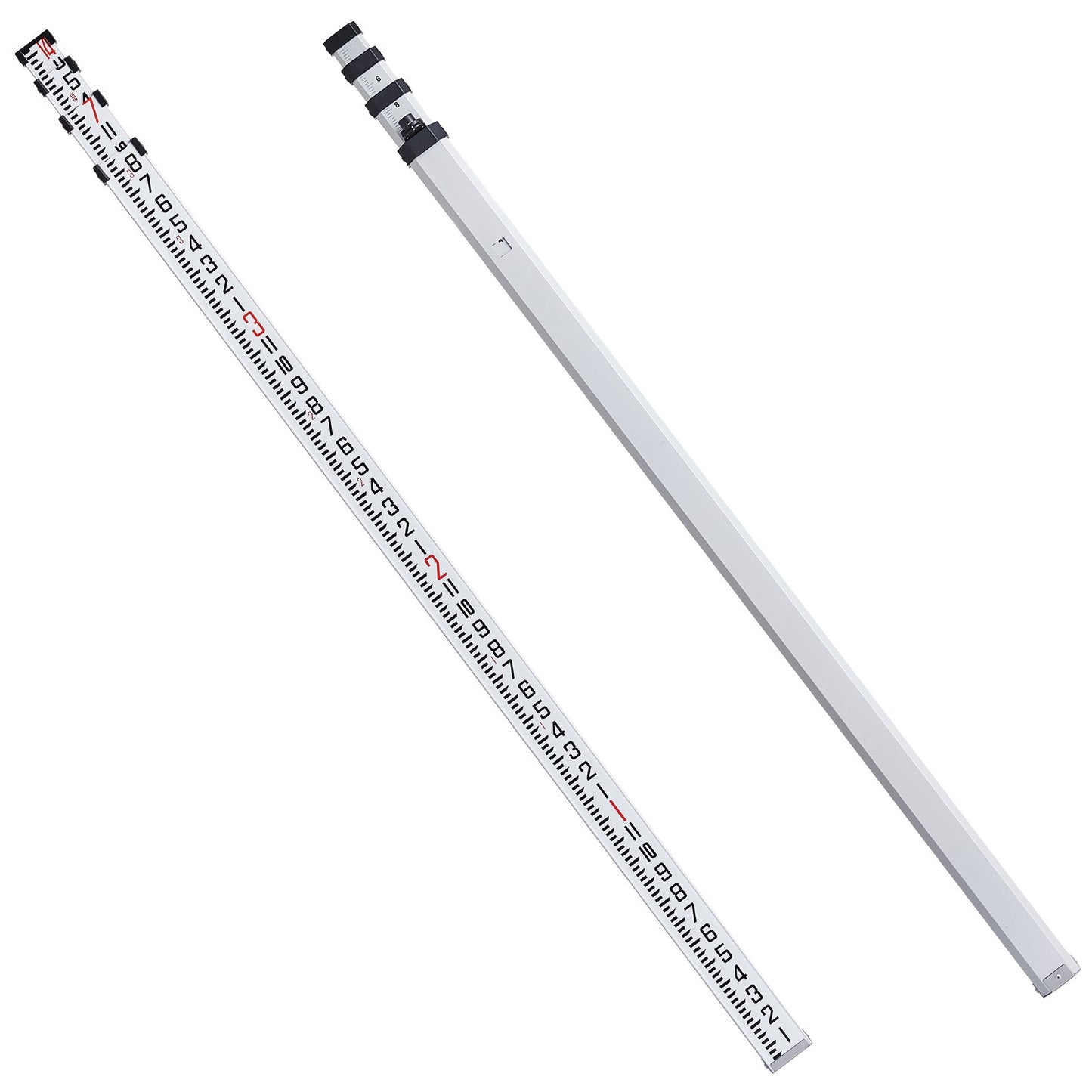 Aluminum Grade Rod, 14-Feet/8ths 4 Sections Telescopic Measuring Rod, Double-Sided Scale 1/8in Leveling Rod Stick, Aluminum Alloy Survey Rod w/ Bubble Level &Carrying Bag for Houses,Walls,Floors