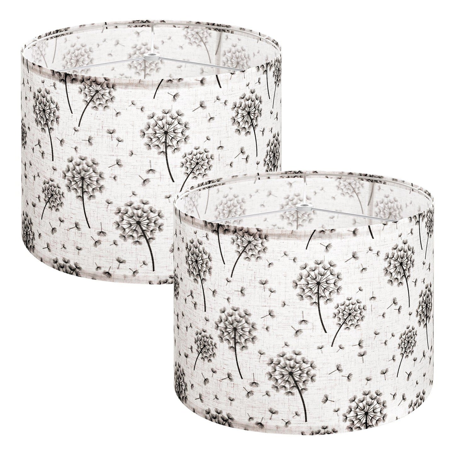 Drum Lamp Shade 2 Set, 33 cm Top x 33 cm Bottom x 25 cm High, Medium Drum Linen Lampshade, Replacement Lamp Shade for Table Lamps Floor Lamps, Easy Assembly Required (Light Dandelion Pattern)