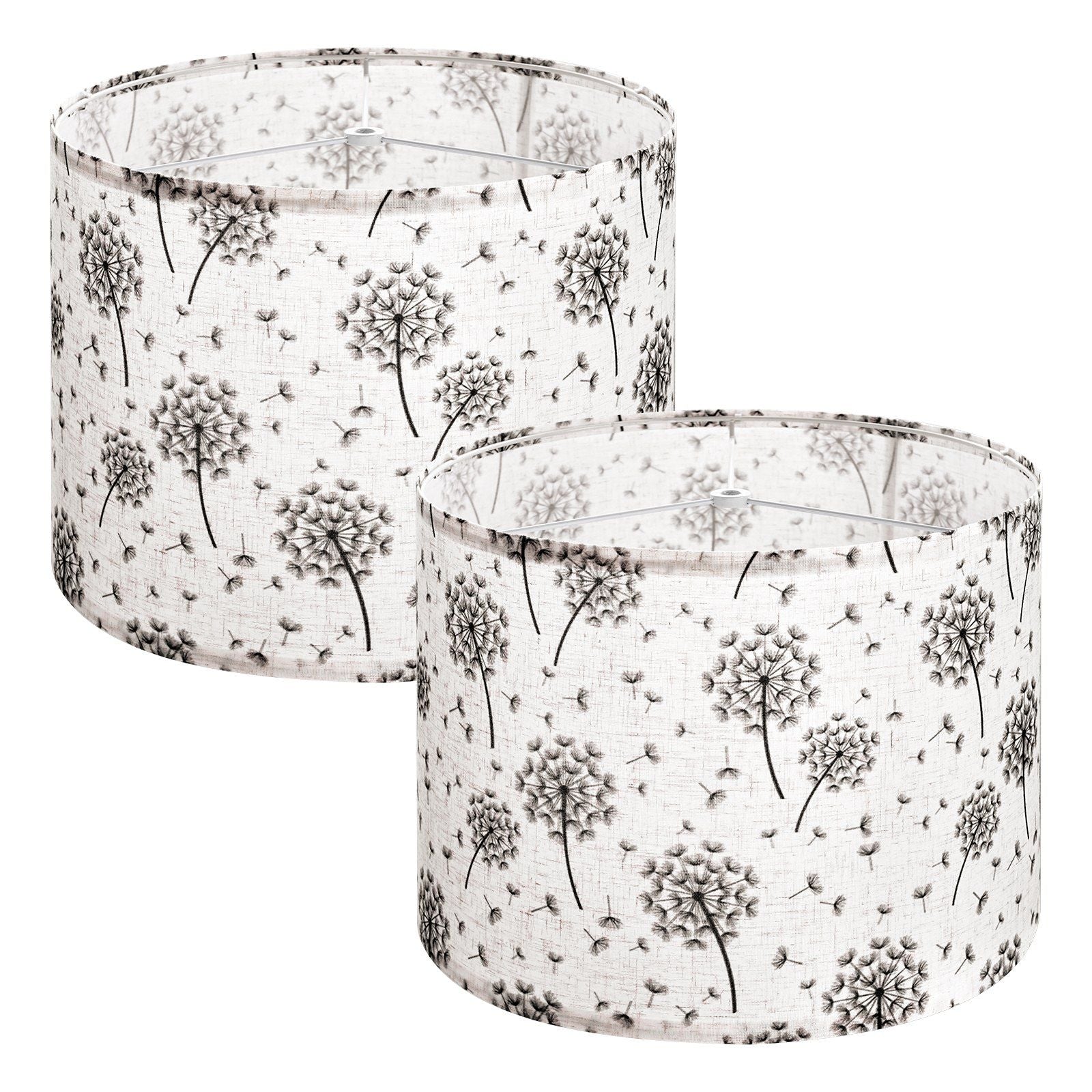 Drum Lamp Shade 2 Set, 33 cm Top x 33 cm Bottom x 25 cm High, Medium Drum Linen Lampshade, Replacement Lamp Shade for Table Lamps Floor Lamps, Easy Assembly Required (Light Dandelion Pattern)