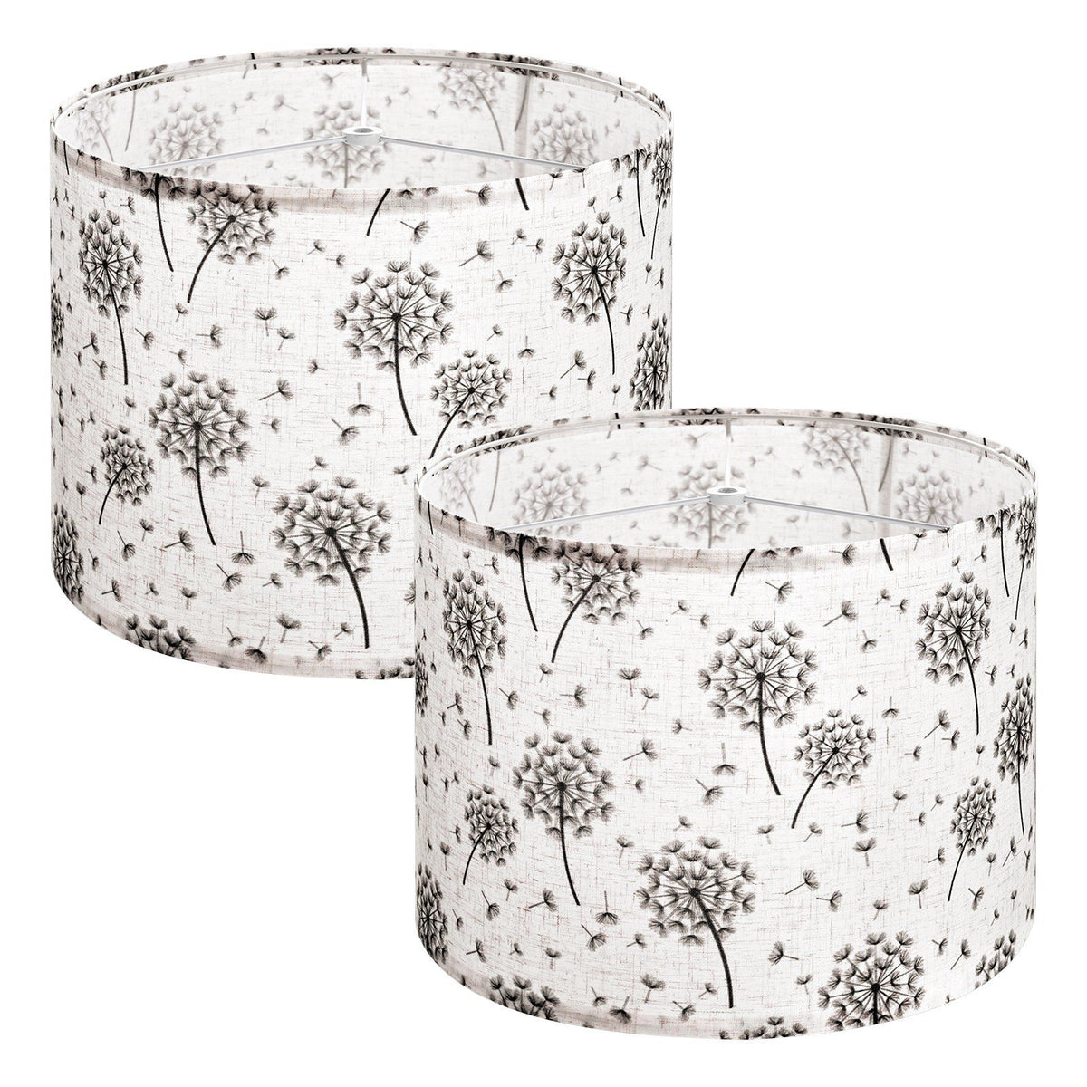 Drum Lamp Shade 2 Set, 33 cm Top x 33 cm Bottom x 25 cm High, Medium Drum Linen Lampshade, Replacement Lamp Shade for Table Lamps Floor Lamps, Easy Assembly Required (Light Dandelion Pattern)