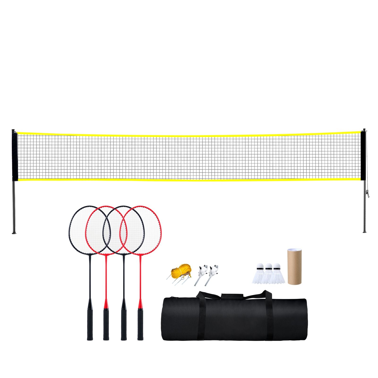 Badminton Net Set, Outdoor Backyard Beach Park Badminton Net, Portable Badminton Equipment Set, Adults Kids Badminton Net with Poles, Carrying Bag, 4 Iron Rackets, and 3 Nylon Shuttlecocks