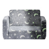 2-in-1 Kids Sofa, Foldable Toddler Soft Couch with Armrests, Glow in the Dark Kids Couch Fold Out with 28D Sponge & Flannel, Convertible Toddler Chair to Lounger for Reading and Gaming, M, Gray
