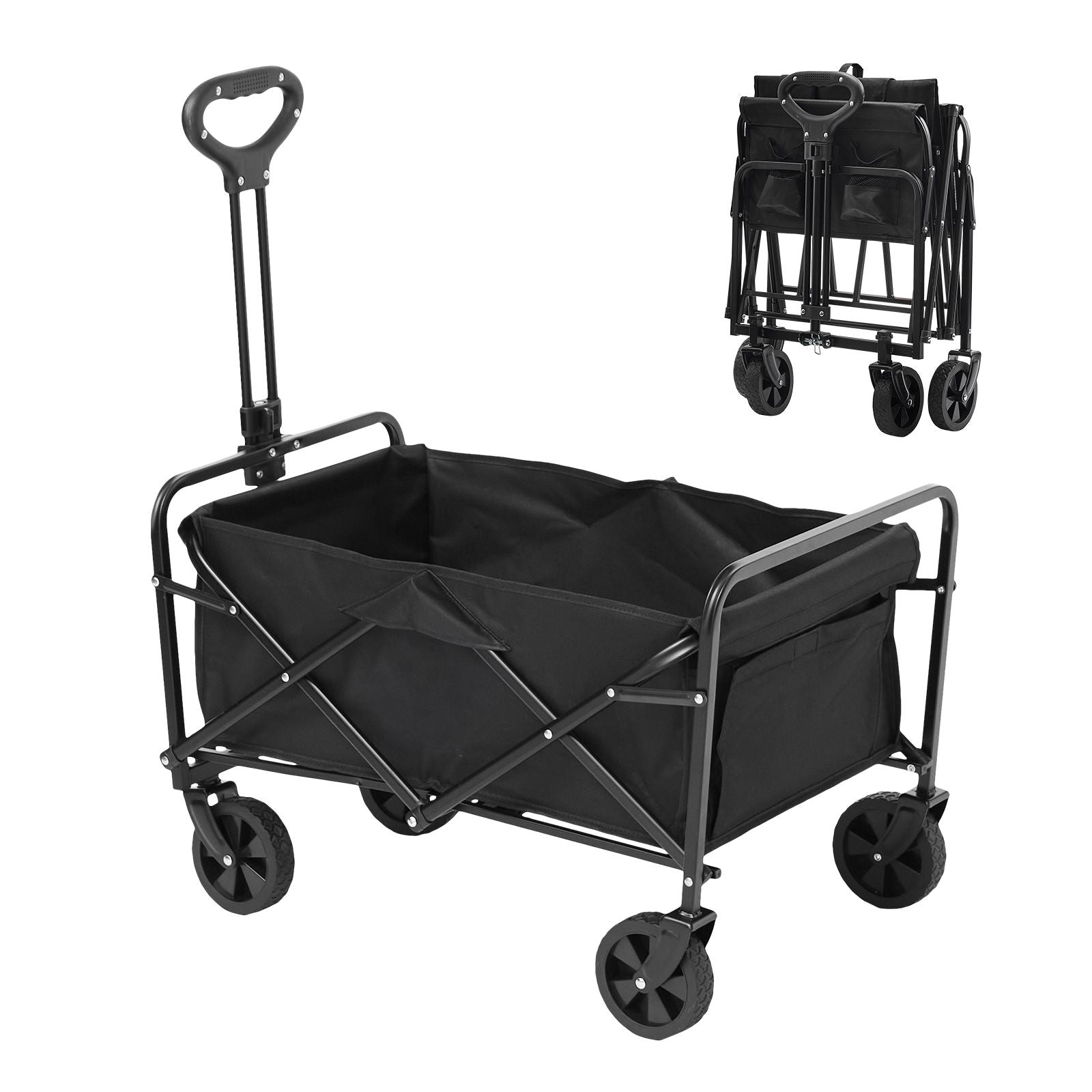 Collapsible Folding Wagon, 2 cu.ft Grass Wagon Cart with All-Terrain 5in Wheels, Heavy Duty Folding Wagon Cart 220 lbs Weight Capacity with Drink Holders, Sports Wagon for Camping, Shopping, Gar