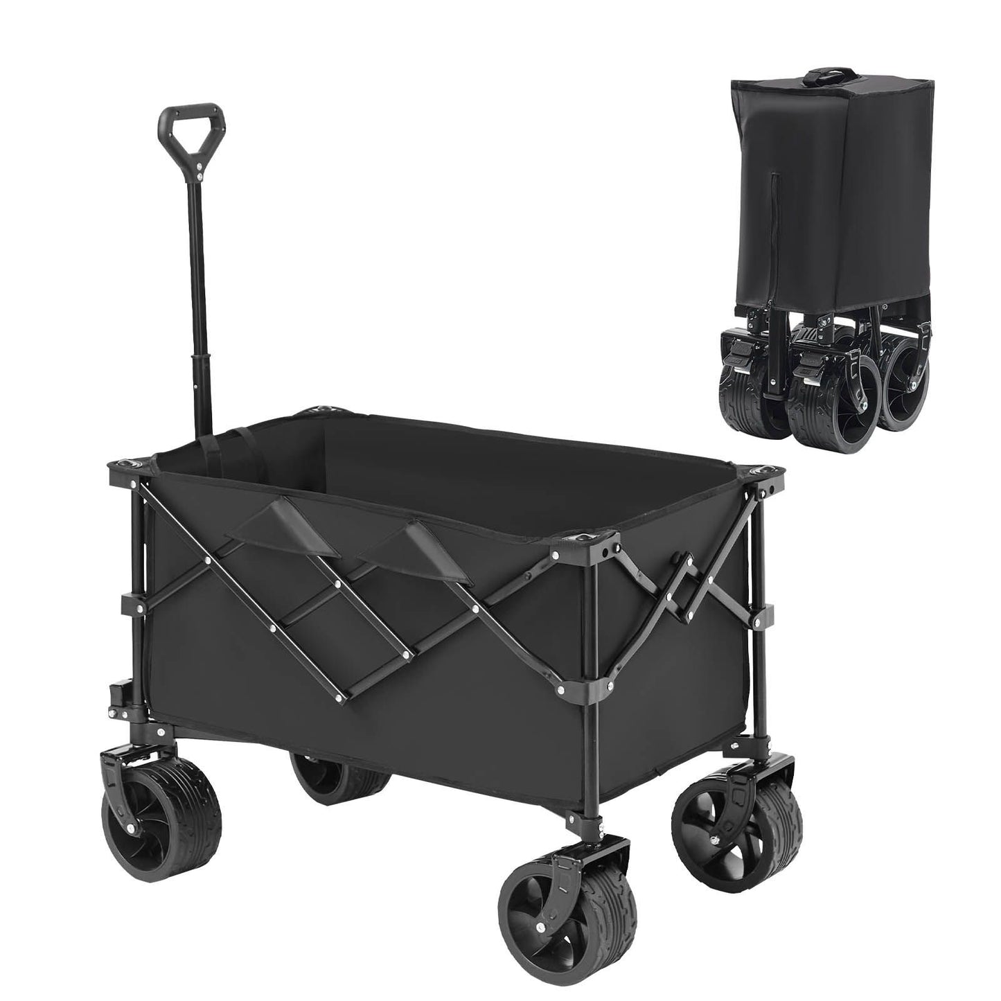 Collapsible Folding Wagon, 220 L Beach Wagon Cart with All-Terrain Wheels, Heavy Duty Folding Wagon Cart Max 330 lbs with Drink Holders, Sports Wagon for Camping, Shopping, Garden