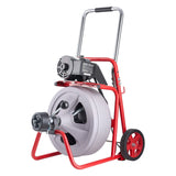 Drain Cleaner Machine 22m x 13mm, Auto Feed Sewer Snake Drain Auger on Wheels, Portable Drain Cleaning Machine with 8 Cutters & Air-Activated Foot Switch for 50mm to 150mm Pipes