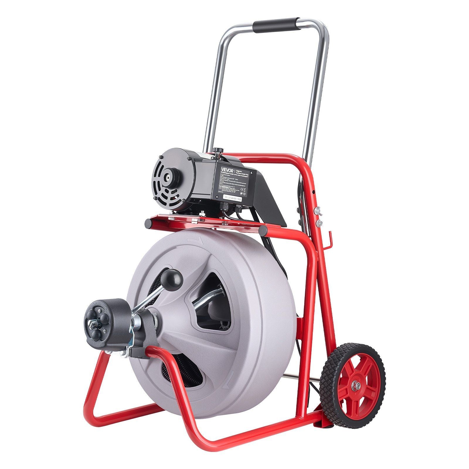 Drain Cleaner Machine 22m x 13mm, Auto Feed Sewer Snake Drain Auger on Wheels, Portable Drain Cleaning Machine with 8 Cutters & Air-Activated Foot Switch for 50mm to 150mm Pipes