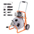 Drain Cleaner Machine 75FT x 1/2 Inch Auto Feed with Wheels & 8 Cutters