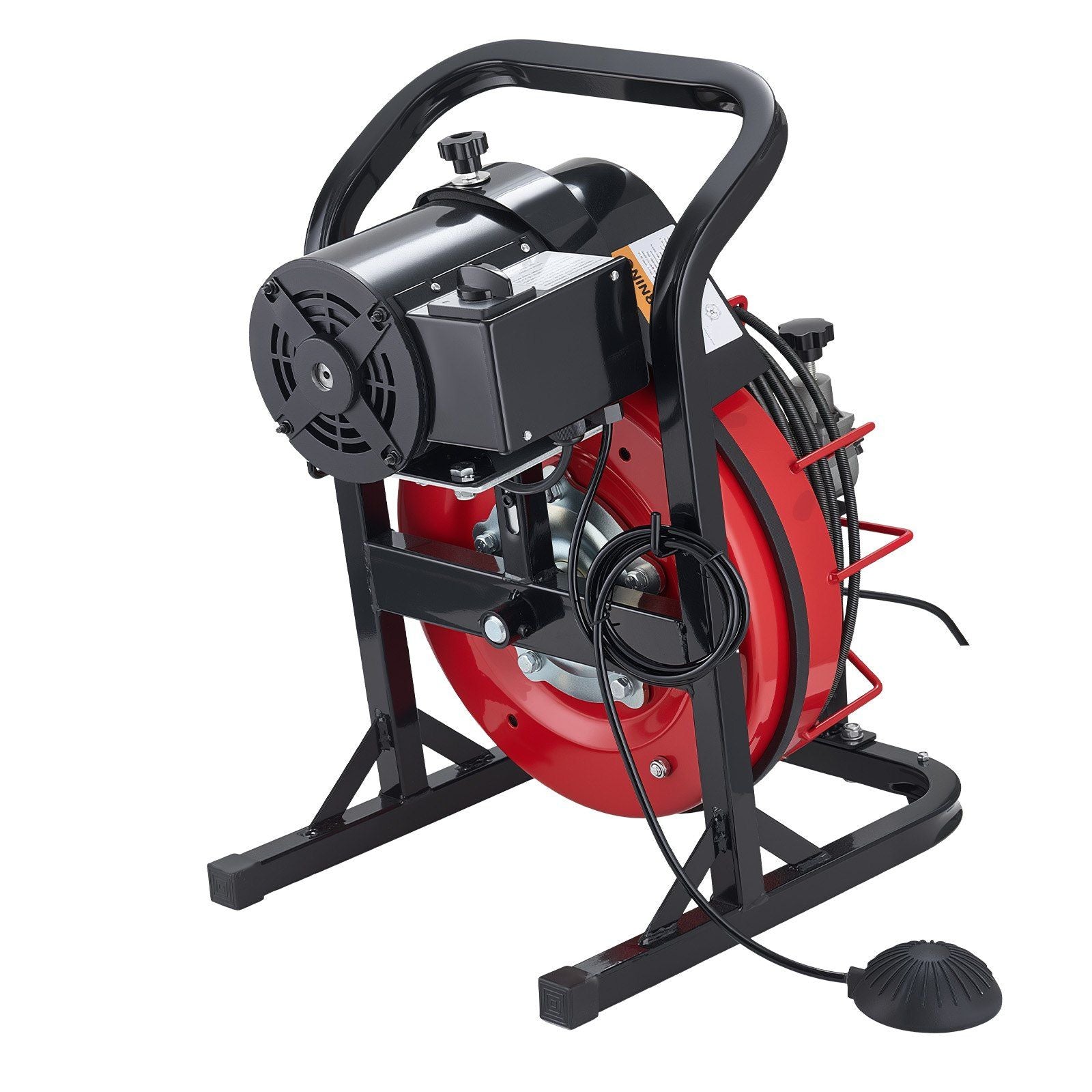 Drain Cleaner Machine 15m x 8mm, Auto Feed Sewer Snake Auger with 4 Cutters & Air-activated Foot Switch for 50mm to 100mm Pipes