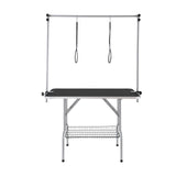 Pet Grooming Table Two Arms with Clamp, 117cm Dog Grooming Station, Foldable Pets Grooming Stand for Medium and Small Dogs, Free Two No Sit Haunch Holder with Grooming Loop, Bearing 149.7kg