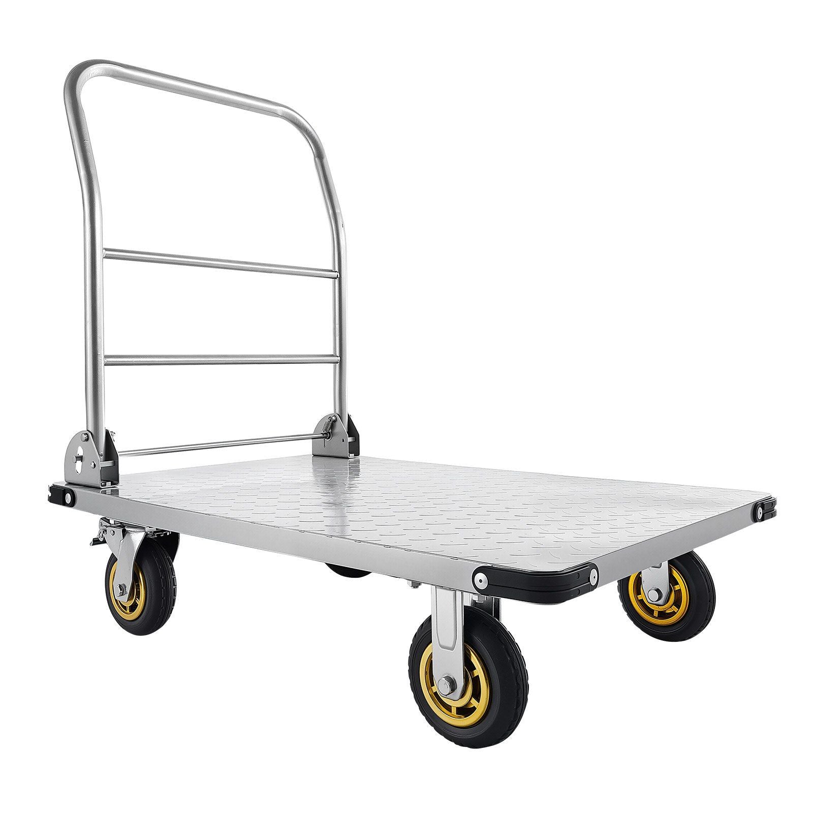 Platform Truck, 907.18 kg Capacity, Heavy Duty Steel Flatbed Cart with Swivel Wheels and Handle, Foldable Platform Hand Push Truck Dolly, for Groceries, Garage, Warehouse, 900 x 600 x 900 mm