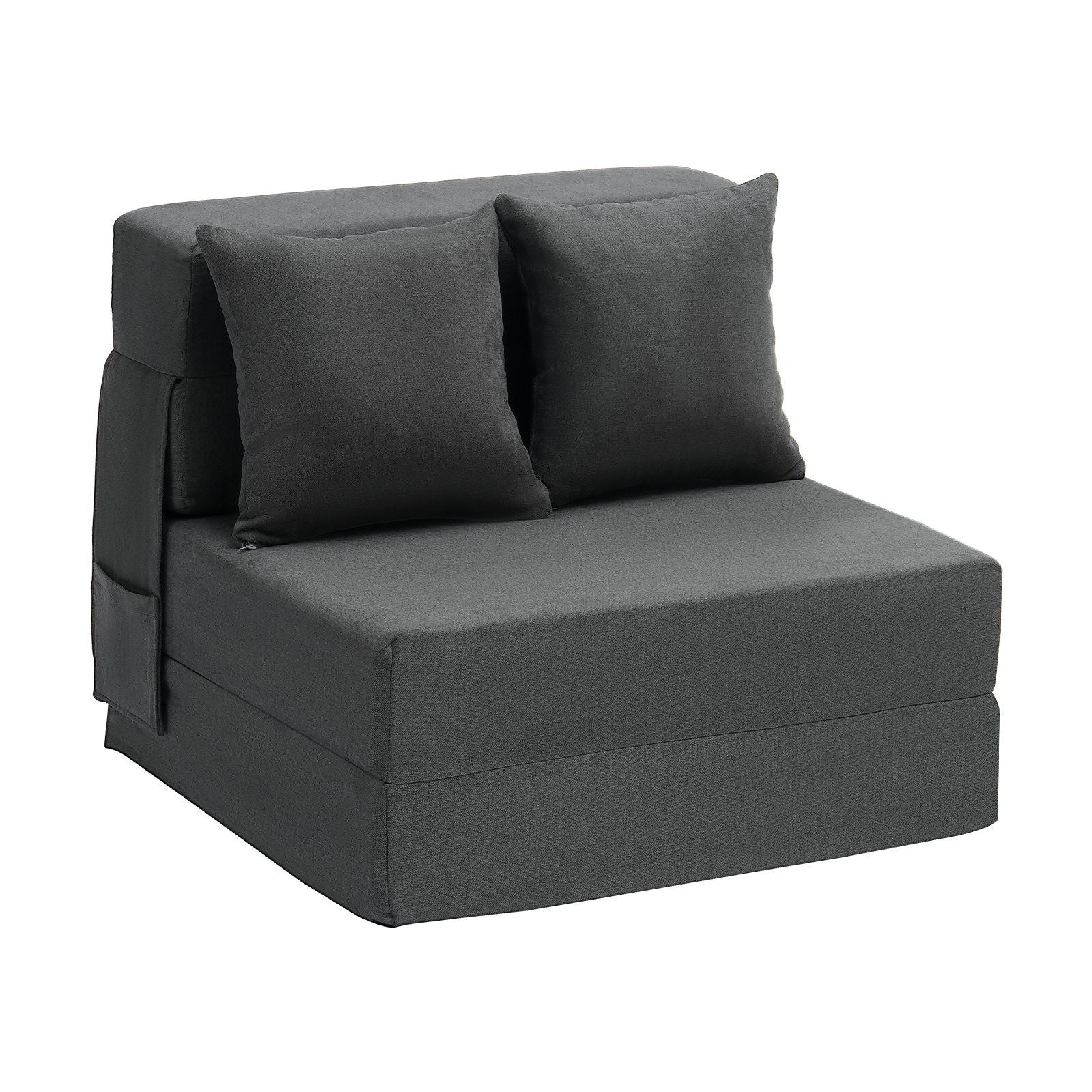 Folding Sofa Bed, 3-in-1 Foldable Couch Bed with 2 Pillows and Washable Cover, 25D High Density Memory Foam Convertible Sleeper Chair Bed, Futon Couch for Living Room, Bedroom, Dark Grey(Single)