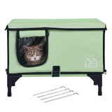 Elevated Heated Cat House, Cuboid Kitty Shelter with Adjustable Temperature and Timer, 900D Oxford Cloth Foldable Cat Shelter with Heated Pad for Winter to Stay Warm and Cozy, Green (Middle)
