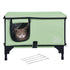 Elevated Heated Cat House, Cuboid Kitty Shelter with Adjustable Temperature and Timer, 900D Oxford Cloth Foldable Cat Shelter with Heated Pad for Winter to Stay Warm and Cozy, Green (Middle)