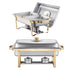 Chafing Dish Buffet Set, 4 Qt 2 Pack, Stainless Steel Chafer with 4 Half Size Pans, Rectangle Catering Warmer Server with Glass Lid Water Pan Folding Stand Fuel Holder, for Wedding Party Banquet