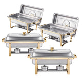 Chafing Dish Buffet Set, 8 Qt 4 Pack, Stainless Steel Chafer with 4 Full Size Pans, Rectangle Catering Warmer Server with Glass Lid Water Pan Folding Stand Fuel Holder, for Wedding Party Banquet