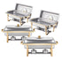 Chafing Dish Buffet Set, 8 Qt 4 Pack, Stainless Steel Chafer with 4 Full Size Pans, Rectangle Catering Warmer Server with Glass Lid Water Pan Folding Stand Fuel Holder, for Wedding Party Banquet