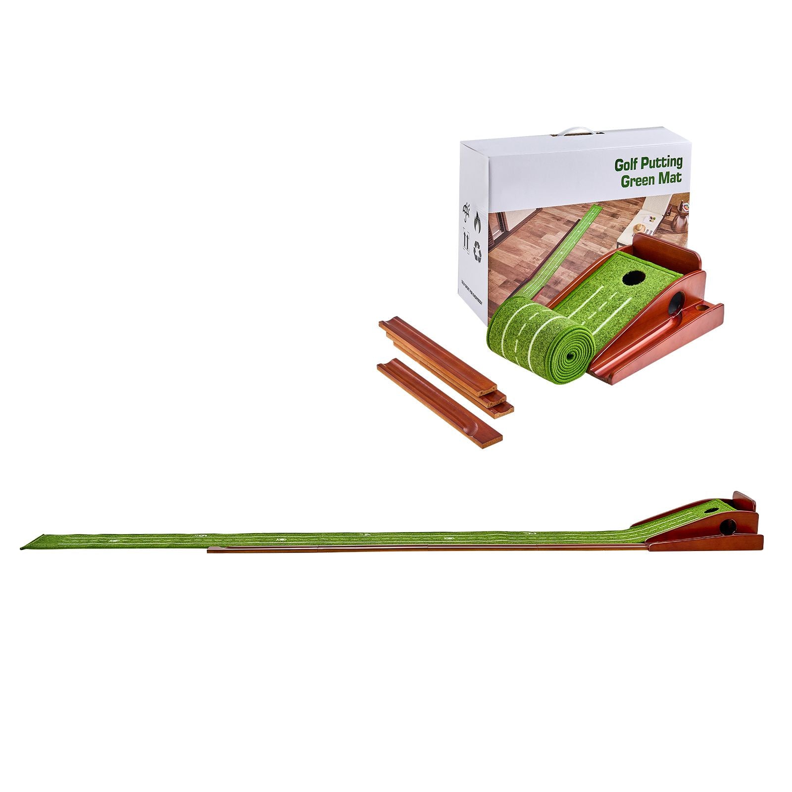 Golf Putting Mat, 1 Hole Indoor Golf Putting Green, Wrinkle-Free Golf Training Aid, Mini Golf Accessory with Auto-Ball Return, Alignment Guide, and Wood Base, Game Practice Gift for Home Office