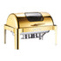 Roll Top Chafing Dish Buffet Complete Set, 9Qt Stainless Steel Chafer with Full Size Pan, Rectangle Catering Warmer Server with Visible Lid Water Pan Folding Stand Fuel Holder Meal Clip, Gold