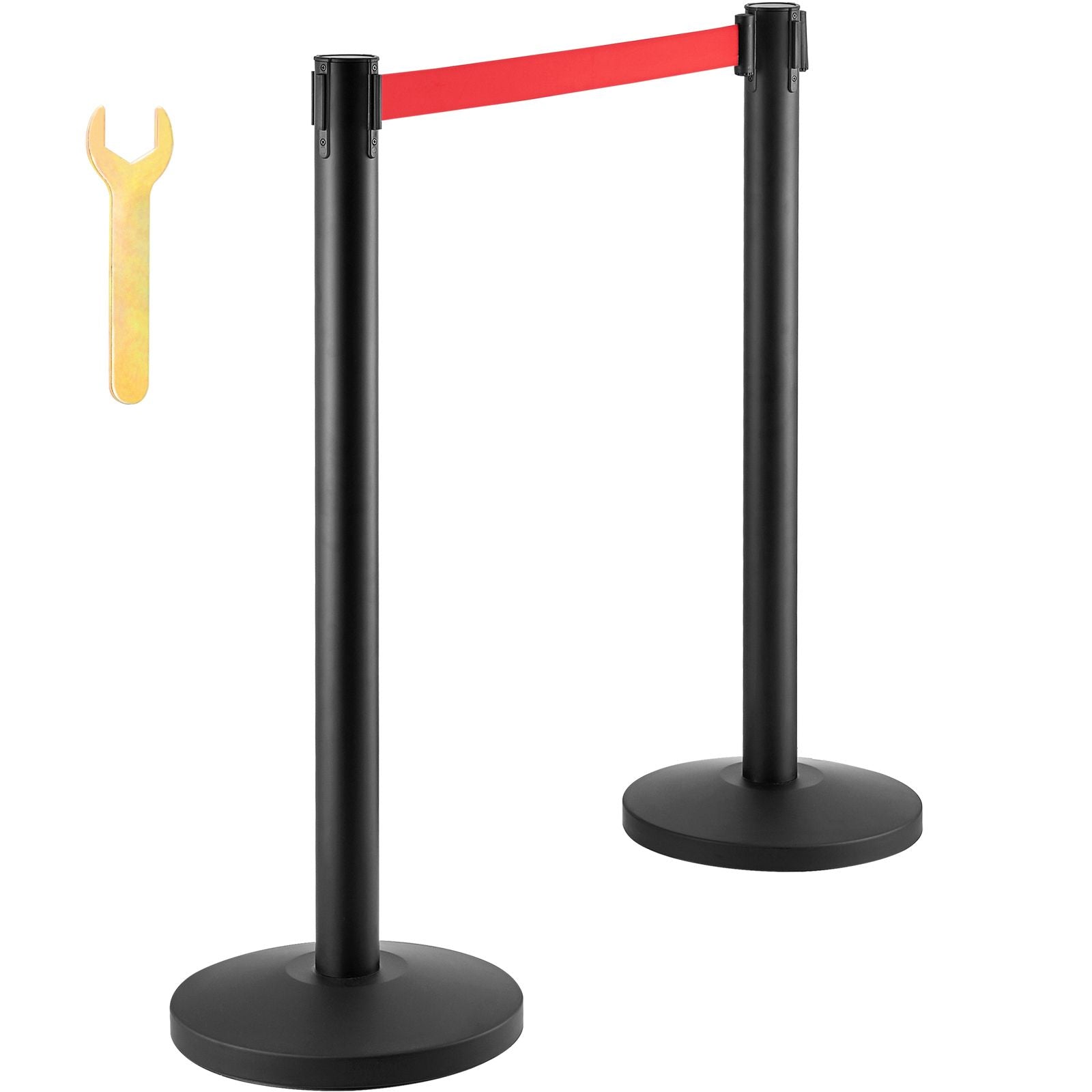 Crowd Control Stanchions, 2-Pack Crowd Control Barriers, Carbon Steel Baking Painted Stanchion Queue Post with 11FT Red Retractable Belt, Belt Barriers Line Divider for Exhibition, Airport