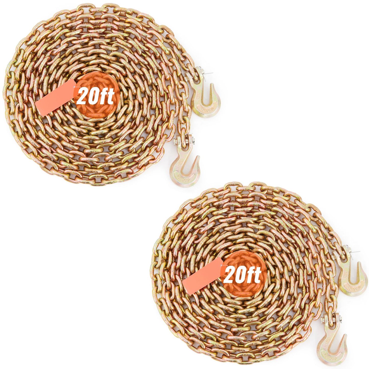 Transport Binder Chain, 2222 kg Working Load Limit, 5/16''x20' G80 Tow Chain Tie Down with Grab Hooks, DOT Certified, Galvanized Coating Manganese Steel for Dock Factory Construction Site, 2Pack