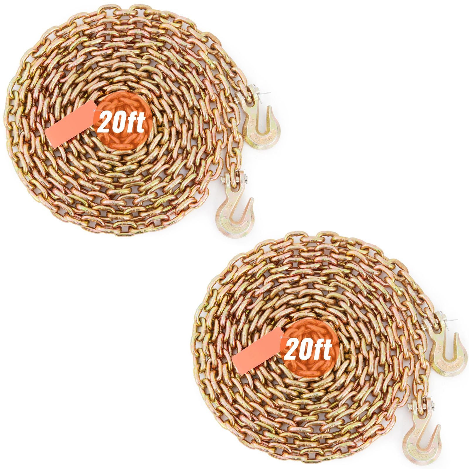Transport Binder Chain, 2222 kg Working Load Limit, 5/16''x20' G80 Tow Chain Tie Down with Grab Hooks, DOT Certified, Galvanized Coating Manganese Steel for Dock Factory Construction Site, 2Pack