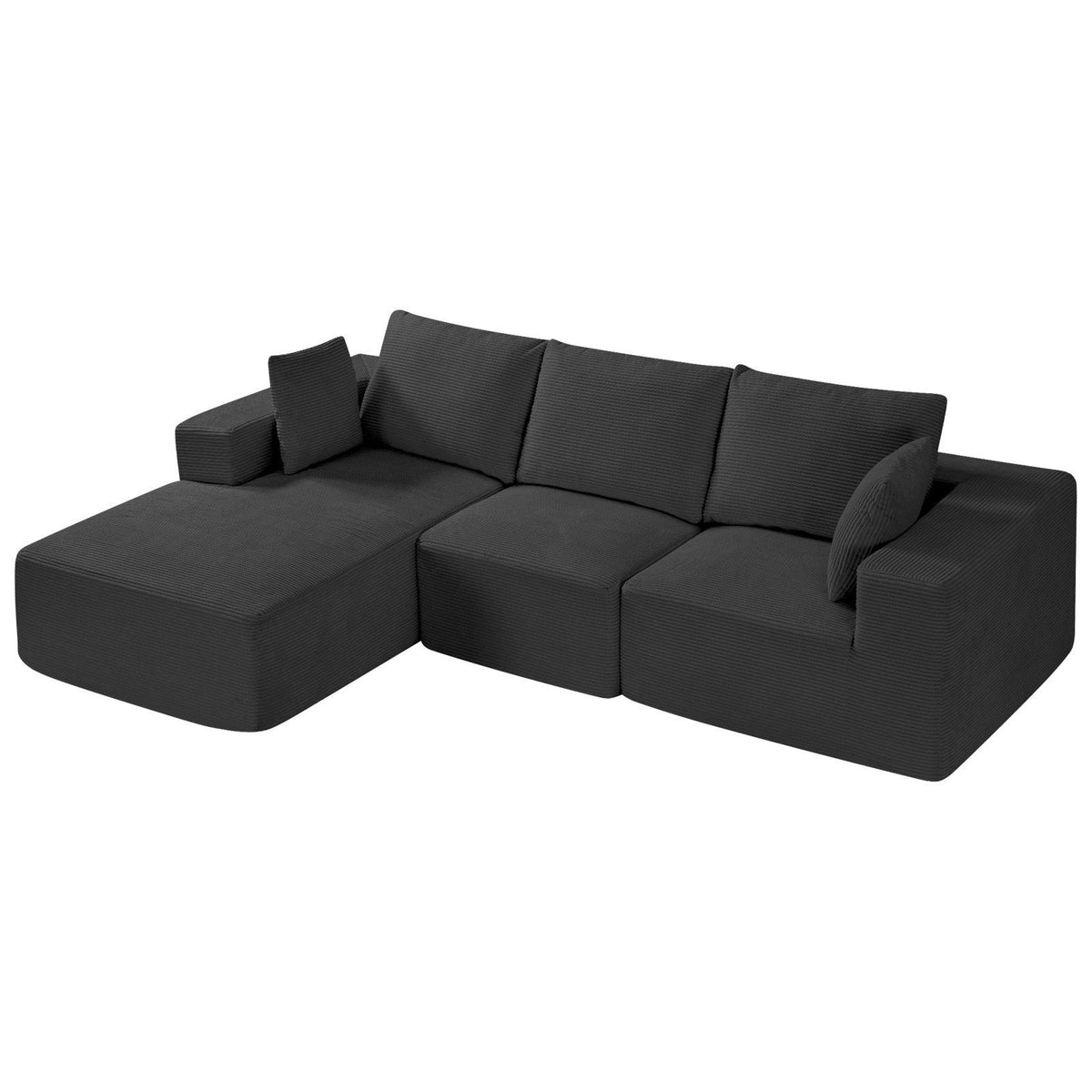 Modular Sectional Sofa, L Shaped Modular Sofa with Chaise, Cloud Sectional Couch with High Rebound Sponge and Density, Upholstered Corduroy Couch with Cushion for Living Room, Bedroom, Black