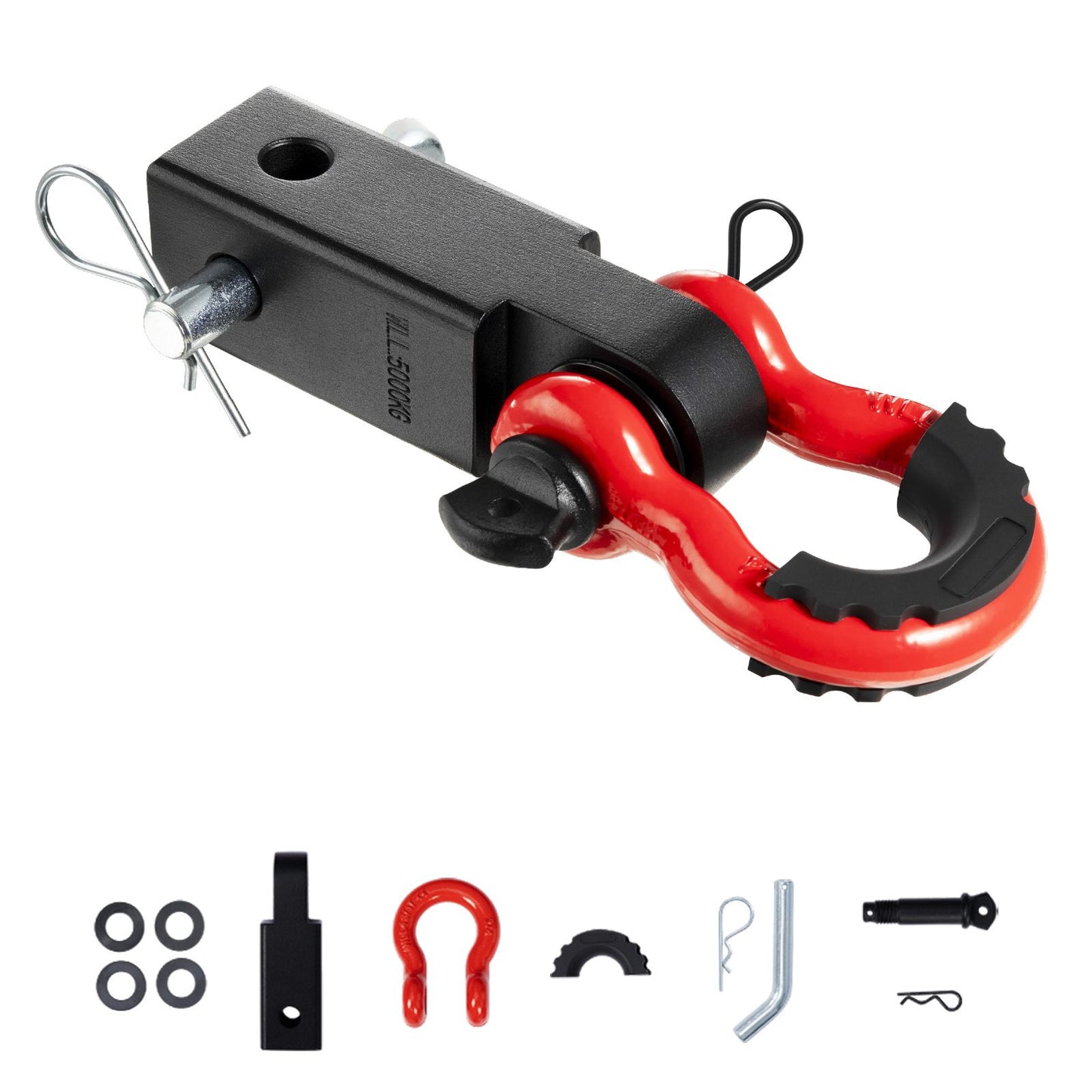 Shackle Hitch Receiver, Fits 50 mm Receivers, 20 Tons Breaking Strength, D Ring Shackle with Trailer Hitch Lock Pin, Heavy Duty Towing Accessories for Trucks, Jeeps, Off-Road Vehicle Recovery