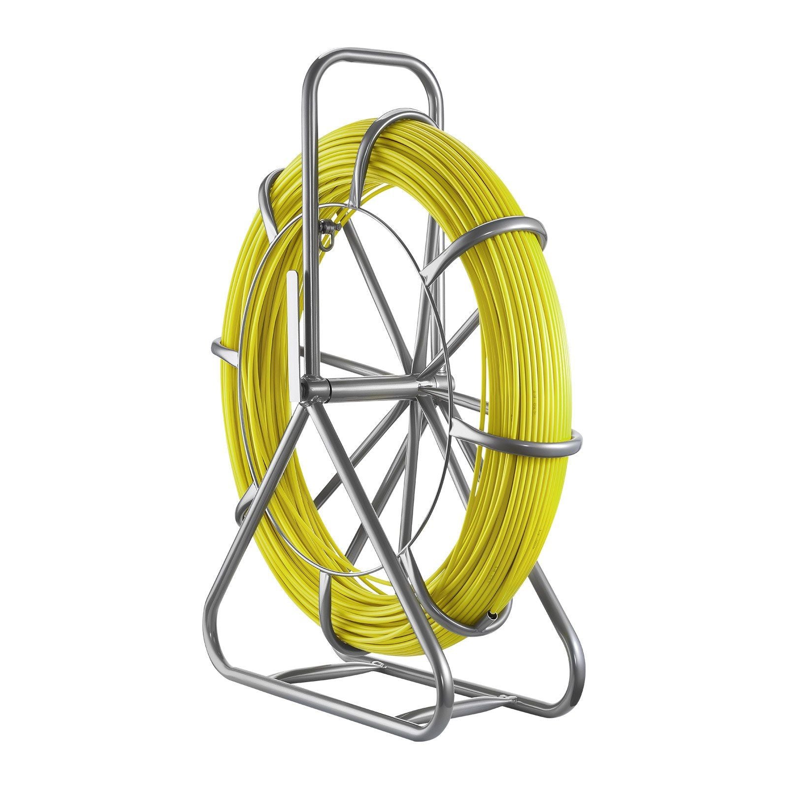 Fish Tape Fiberglass, 152M 6.3MM, Duct Rodder Fishtape Wire Puller with Stand, Cable Running Rod with Locking Mechanism, Fishing Tools, for Walls Floor and Electrical Conduit, Non-Conductive