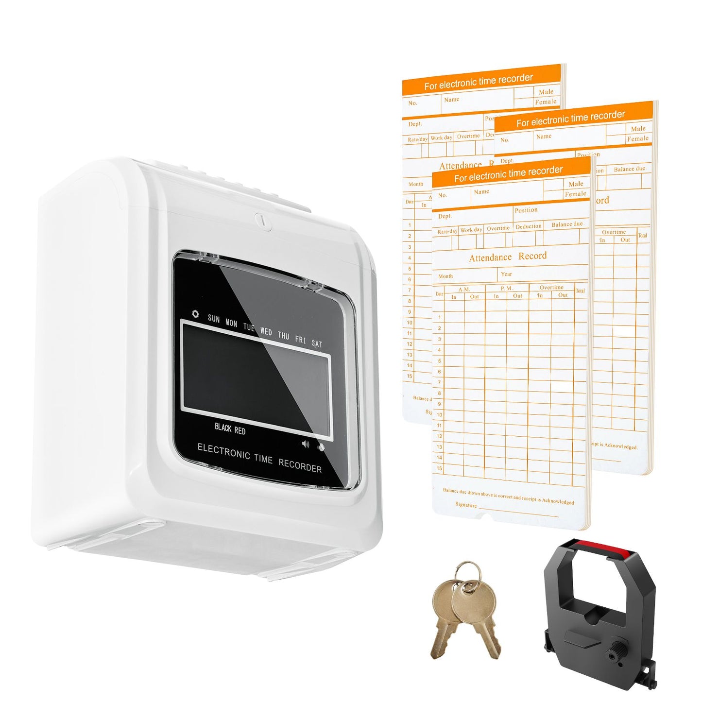 Punch Time Clock, Time Tracker Machine for Employees of Small Business, 6 Punches per Day, Time Clock Punch Machine Includes 102 Time Cards, 1 Ink Ribbon and 2 Security Keys