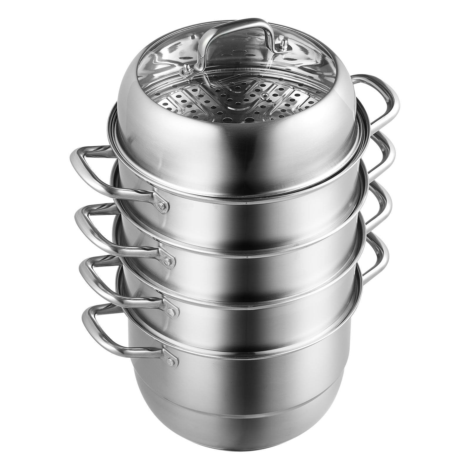 Dumpling Steamer Stainless Steel 5 Titer for for Cook Soup, Noodles, Fishes Work with Gas Electric Grill Stove Top, Dia 30cm/11.8inch, Pot