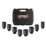 Axle Nut Impact Socket Set, 1/2" Drive Deep 6-Point 8-Piece SAE Spindle Nut Socket Set, CR-MO Heat Treated Large Socket Set with Storage Case, for Auto Repair, Removing or Installing Axle Nuts