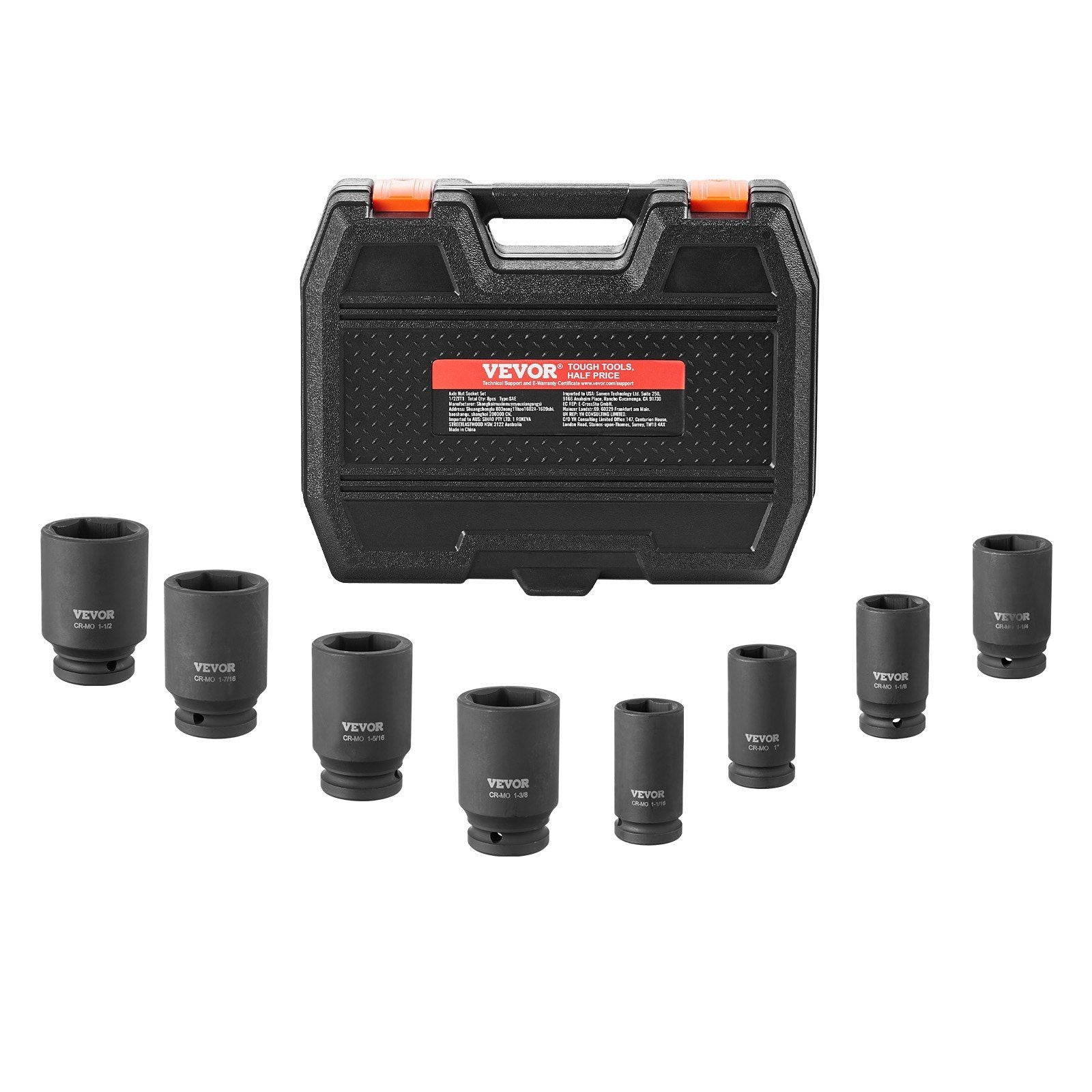 Axle Nut Impact Socket Set, 3/4" Drive Deep 6-Point 8-Piece SAE Spindle Nut Socket Set, CR-MO Heat Treated Large Socket Set with Storage Case, for Auto Repair, Removing or Installing Axle Nuts