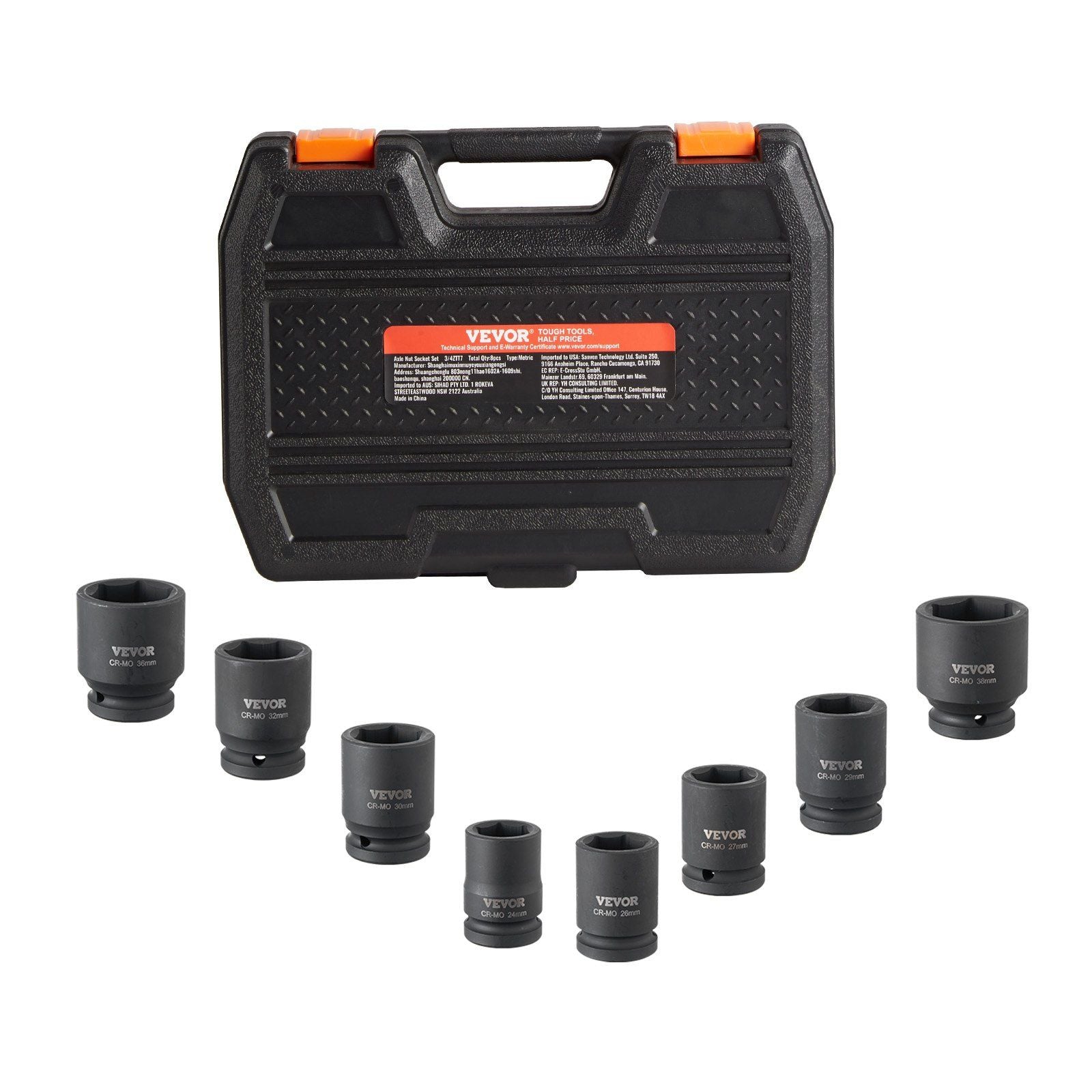 Axle Nut Impact Socket Set, 3/4" Drive 6-Point 8-Piece Metric Spindle Nut Socket Set, CR-MO Heat Treated Large Socket Set with Storage Case, for Auto Repair, Removing or Installing Axle Nuts
