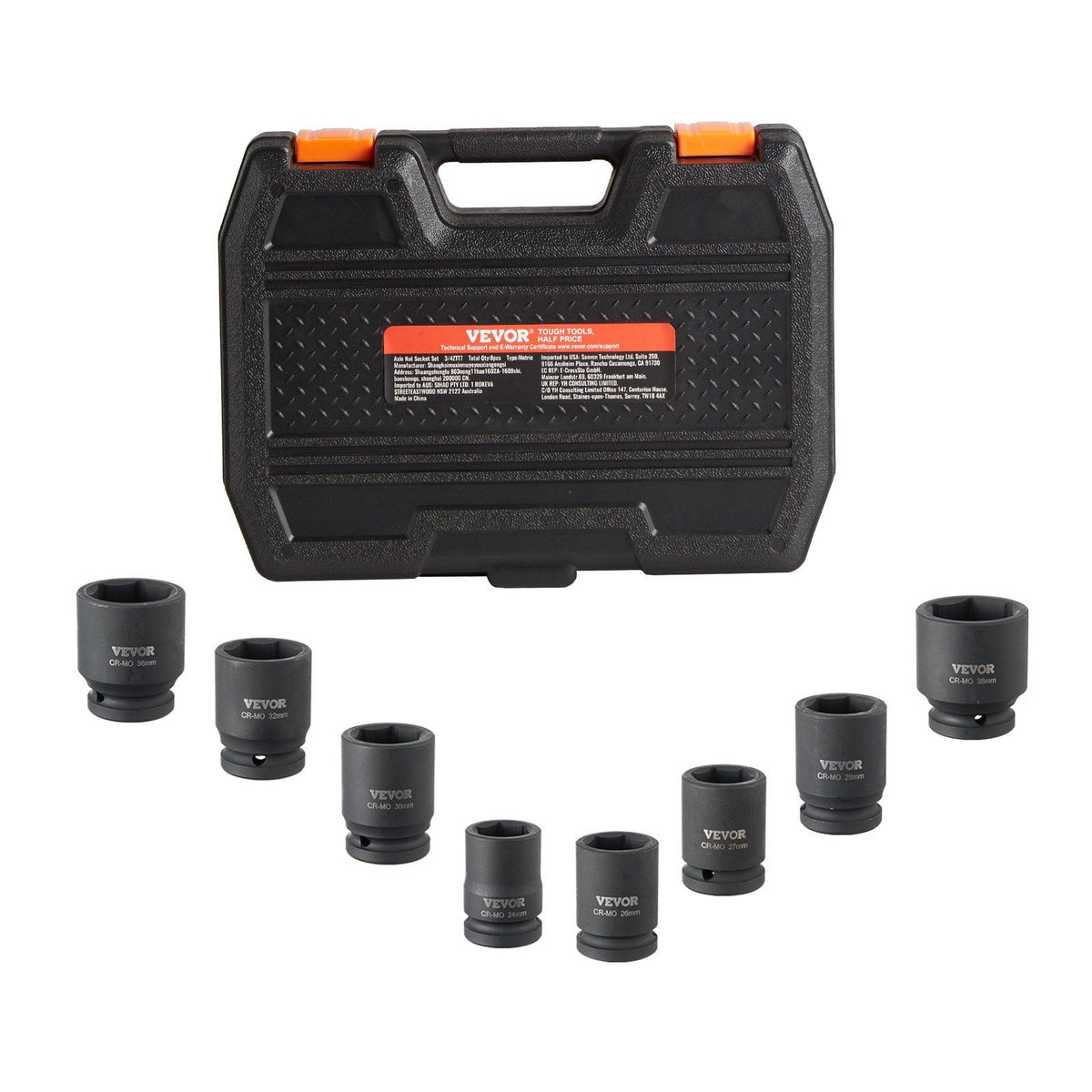 Axle Nut Impact Socket Set, 3/4" Drive 6-Point 8-Piece Metric Spindle Nut Socket Set, CR-MO Heat Treated Large Socket Set with Storage Case, for Auto Repair, Removing or Installing Axle Nuts
