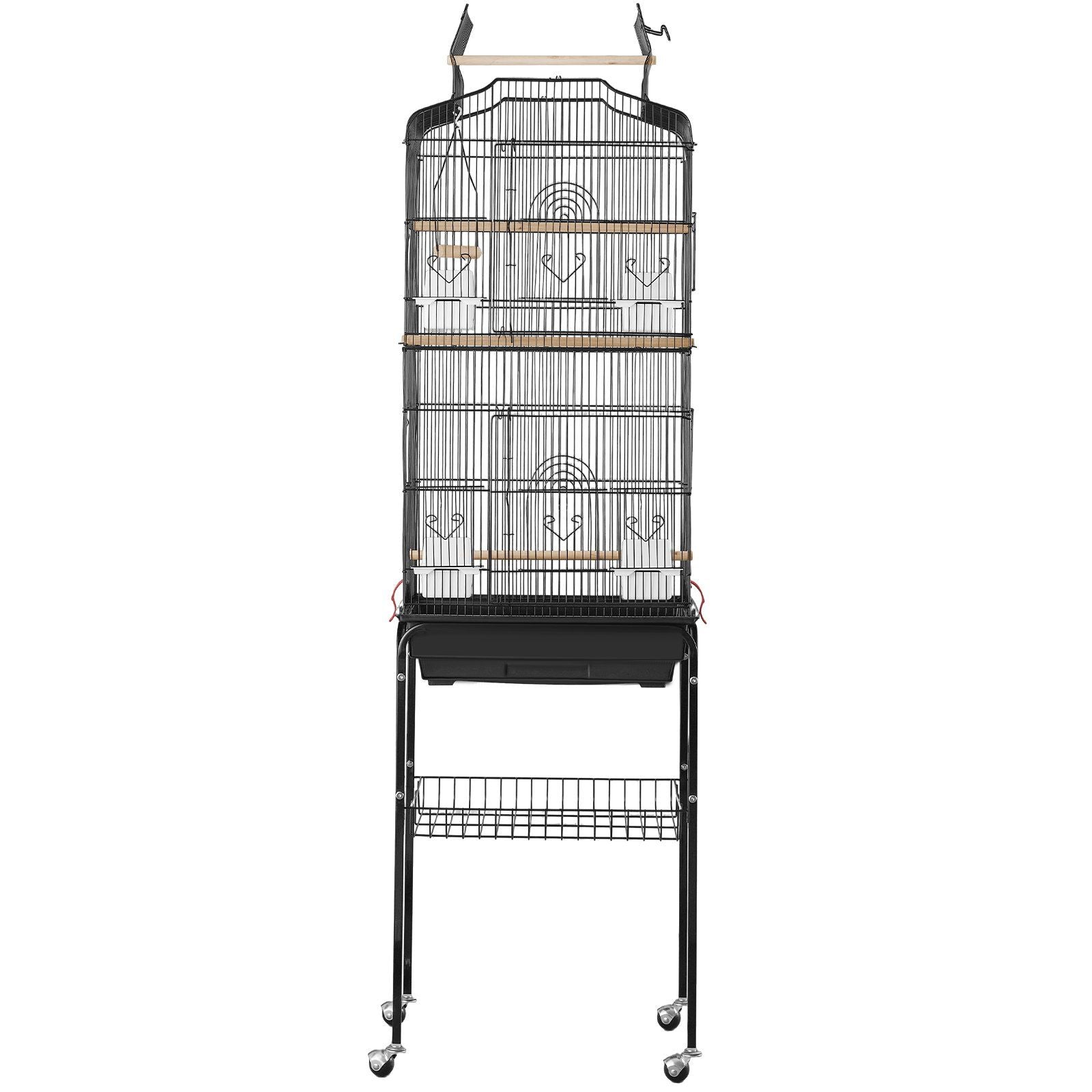 Large Bird Cage, 62 in, Open Top Parakeet Cage with Rolling Stand,  Steel Bird Flight Cage with Removable Tray, Budgie Birdcage with 4 Perches, Parrot Cage for Lovebirds Cockatiels Pet Toy
