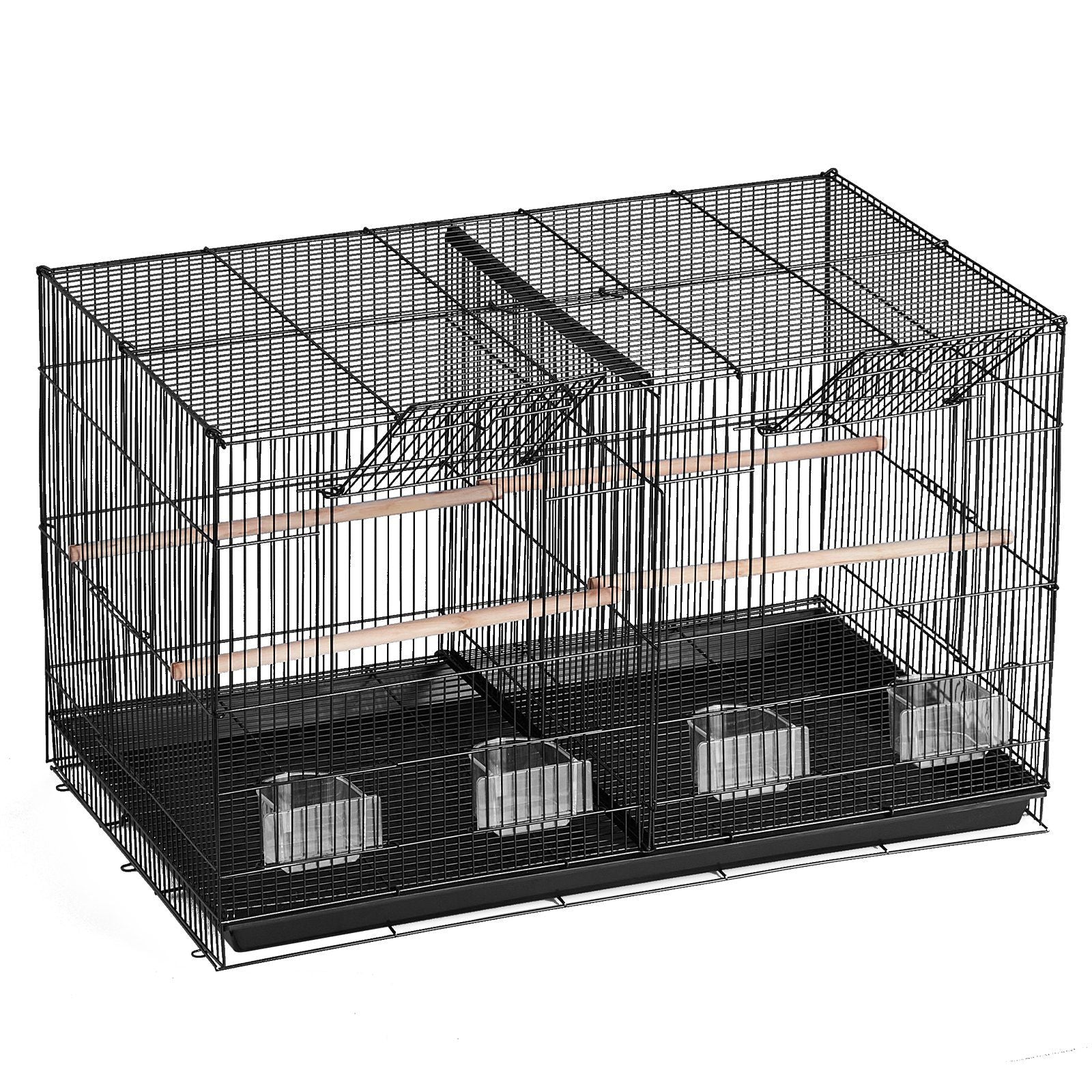 Bird Cage, 18 in, Small Parakeet Cage with Divider, Sturdy Metal Bird Flight Cage, Travel Birdcage with 5 Perches & 4 Feeding Cups, Parrot Cage for Canaries Lovebirds Cockatiels Budgie, Black