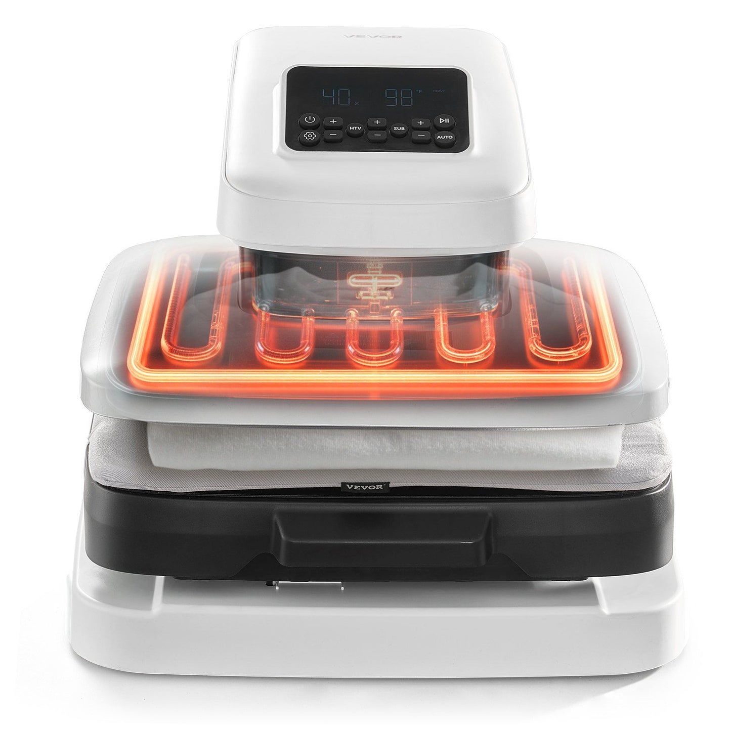Auto Heat Press Machine, 38 x 38 cm, T-Shirt Press Machine with Auto Release and Adjustable Pressure, Digital Display, Rapid Heating, for Sublimation, Vinyl, Heat Transfer Projects, White