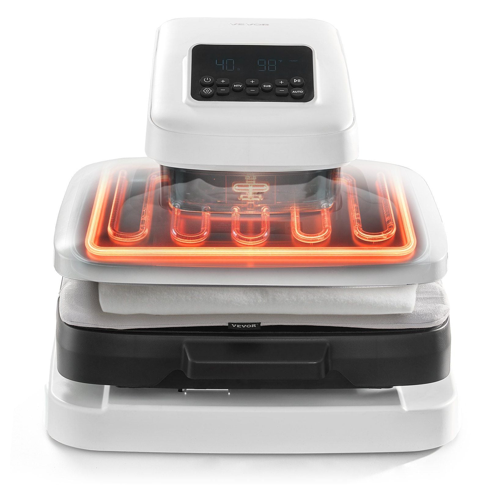Auto Heat Press Machine, 38 x 38 cm, T-Shirt Press Machine with Auto Release and Adjustable Pressure, Digital Display, Rapid Heating, for Sublimation, Vinyl, Heat Transfer Projects, White