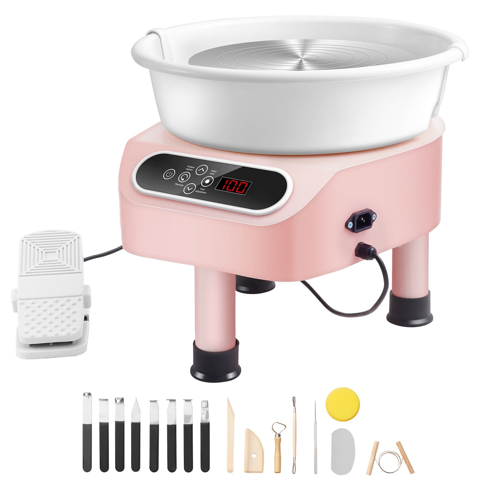 Pottery Wheel, 10 inch Pottery Forming Machine, 350W Electric Wheel for Pottery with Foot Pedal and LCD Touch Screen, Direct Drive Ceramic Wheel with 3 Support Legs for DIY Art Craft, Pink