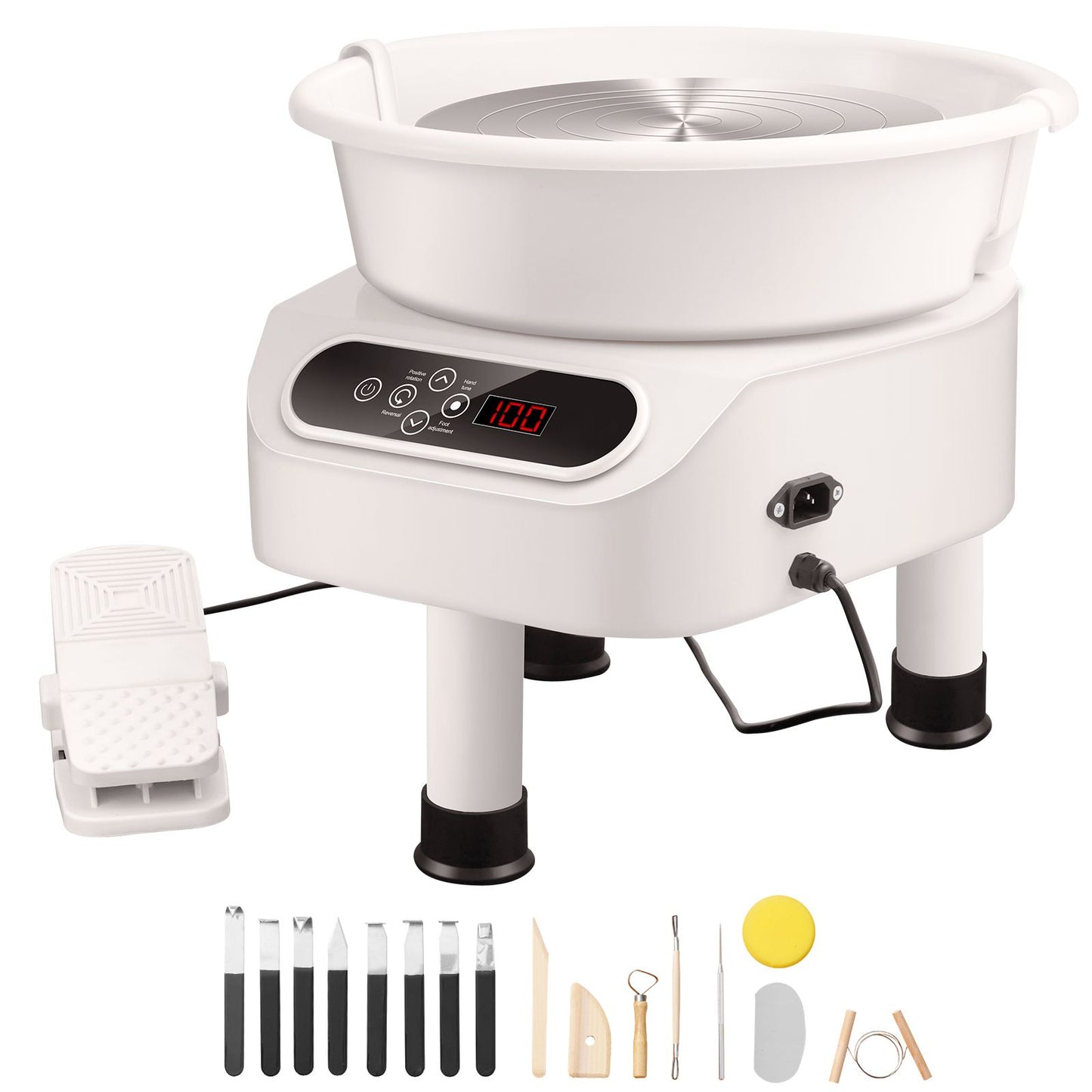 Pottery Wheel, 10 inch Pottery Forming Machine, 350W Electric Wheel for Pottery with Foot Pedal and LCD Touch Screen, Direct Drive Ceramic Wheel with 3 Support Legs for DIY Art Craft, White