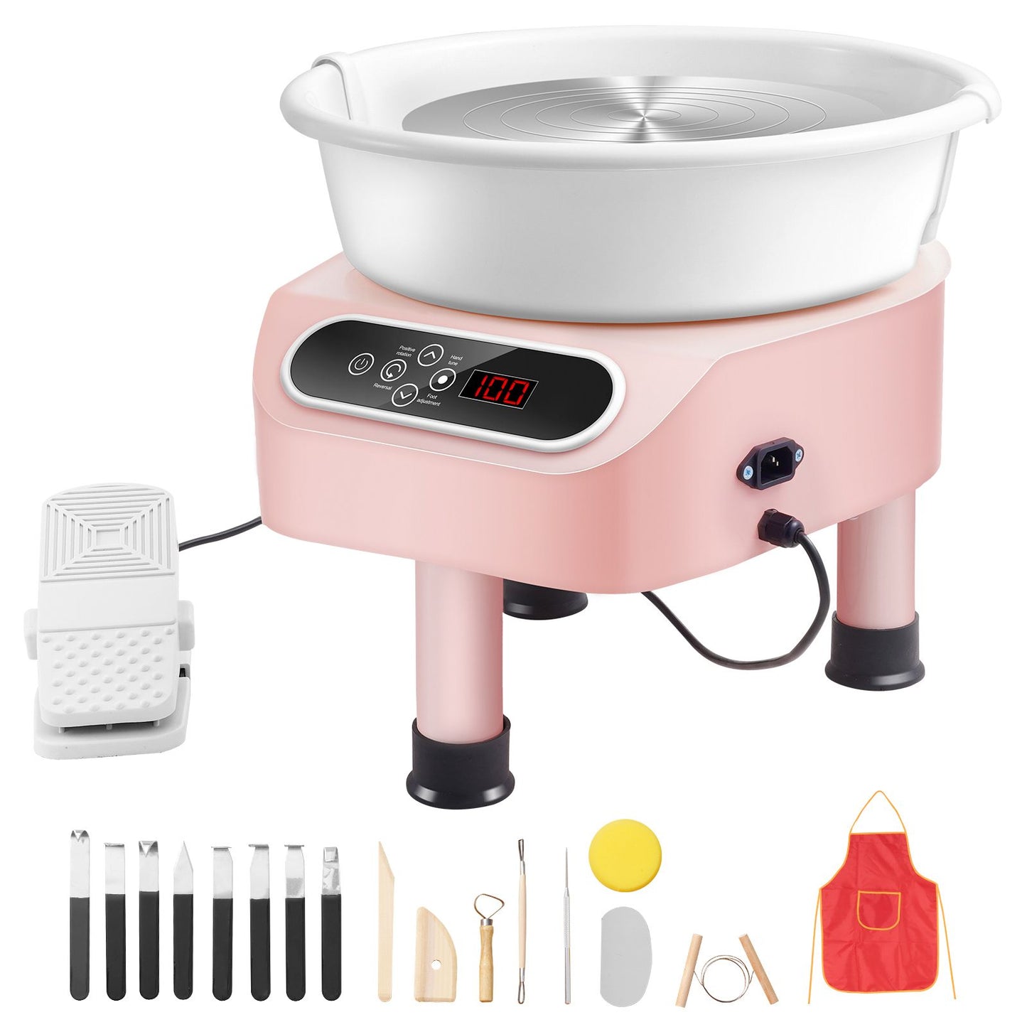 Pottery Wheel, 11 inch Pottery Forming Machine, 450W Electric Wheel for Pottery with Foot Pedal and LCD Touch Screen, Direct Drive Ceramic Wheel with 3 Support Legs for DIY Art Craft, Pink