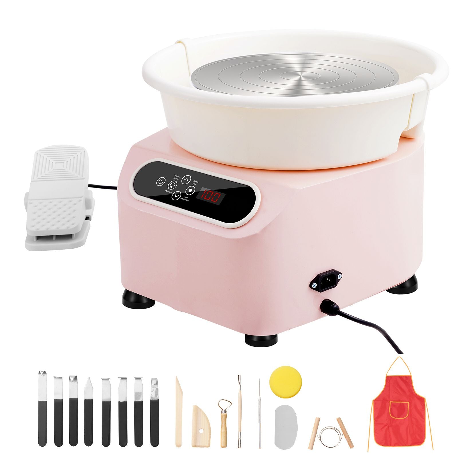 Pottery Wheel, 11 inch Pottery Forming Machine, 450W Electric Wheel for Pottery with Foot Pedal and LCD Touch Screen, Direct Drive Ceramic Wheel with Shaping Tools for DIY Art Craft, Pink