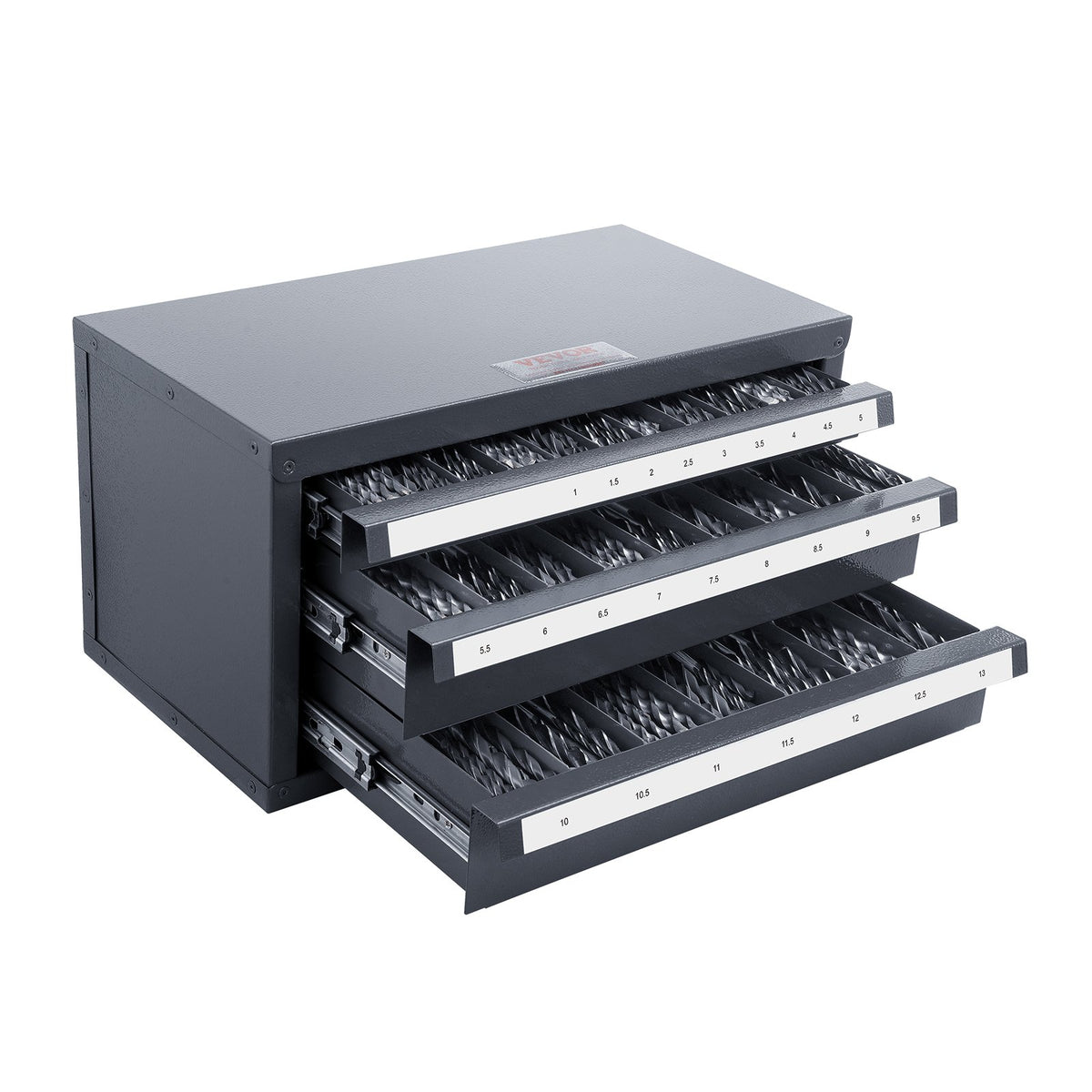 Drill Bit Dispenser Cabinet, Three-Drawer Drill Bit Organizer Cabinet for 1mm to 13mm, Steel Drill Dispenser Organizer Cabinet with Labels, Stackable Drill Dispenser for Drill Bit Storage